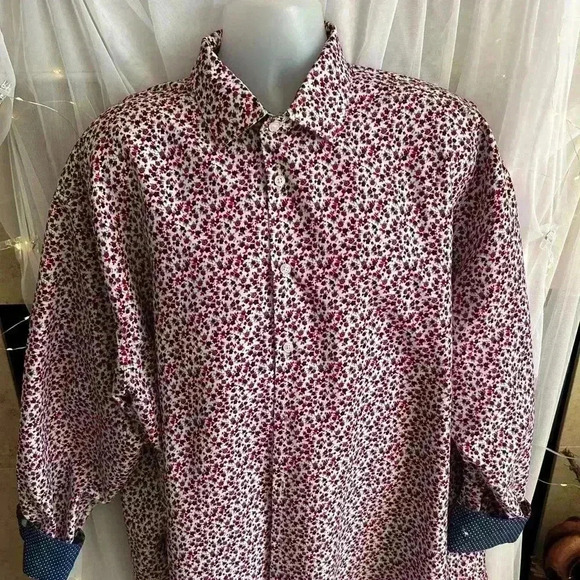 LU Linea UOMO Men’s Blue , Red Floral Dress Shirt. Size 19. 34/35. Preowned - Picture 1 of 5